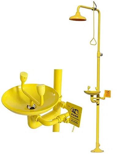 Estación lavaojos de Emergencia y Conjunto de Ducha con caudal de Agua de 12 l/min, Lavabo de Acero Inoxidable y ABS para Uso Industrial.
