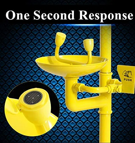 Estación lavaojos de Emergencia y Conjunto de Ducha con caudal de Agua de 12 l/min, Lavabo de Acero Inoxidable y ABS para Uso Industrial.
