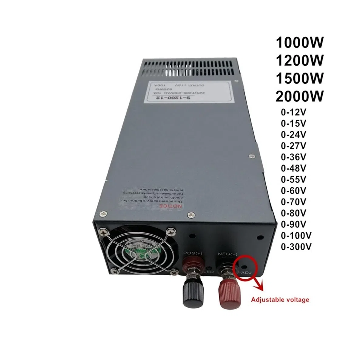 Fuente de alimentación conmutada Industrial de 1000 W, 1200 W, 1500 W y 2000 W, Ajustable a CC 12 V, 24 V, 36 V, 48 V, 55 V, 110 V, 220 V, 300 V y 350 V.(110V-01,100V_1500W)
