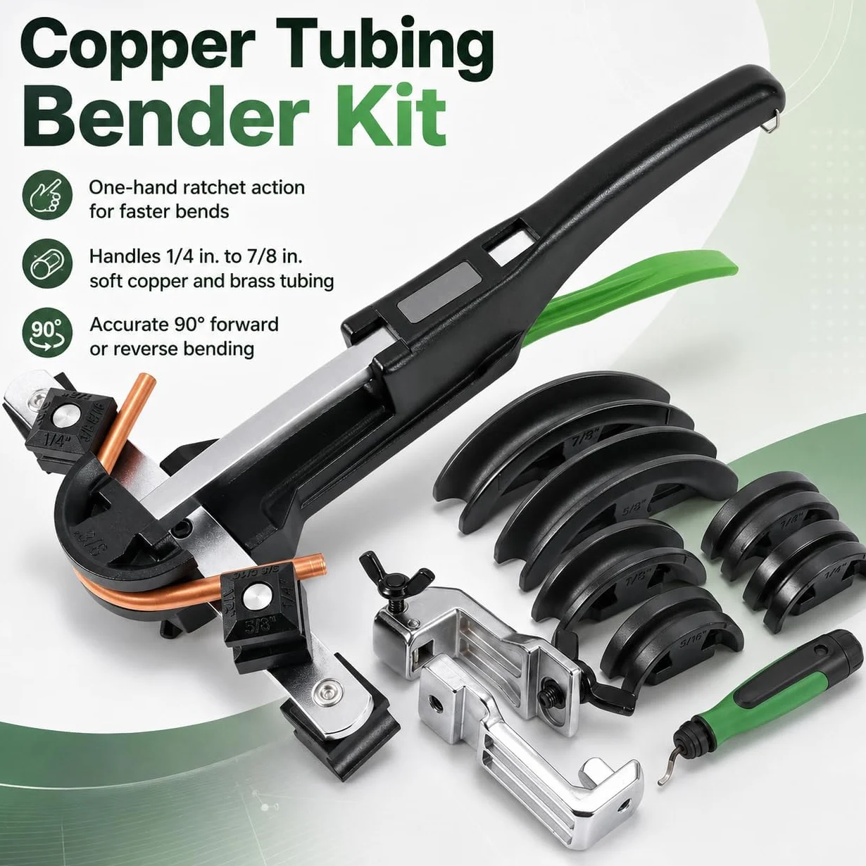 Kit doblador de tubos con 7 troqueles, 1/4-7/8 pulgadas, curva inversa de