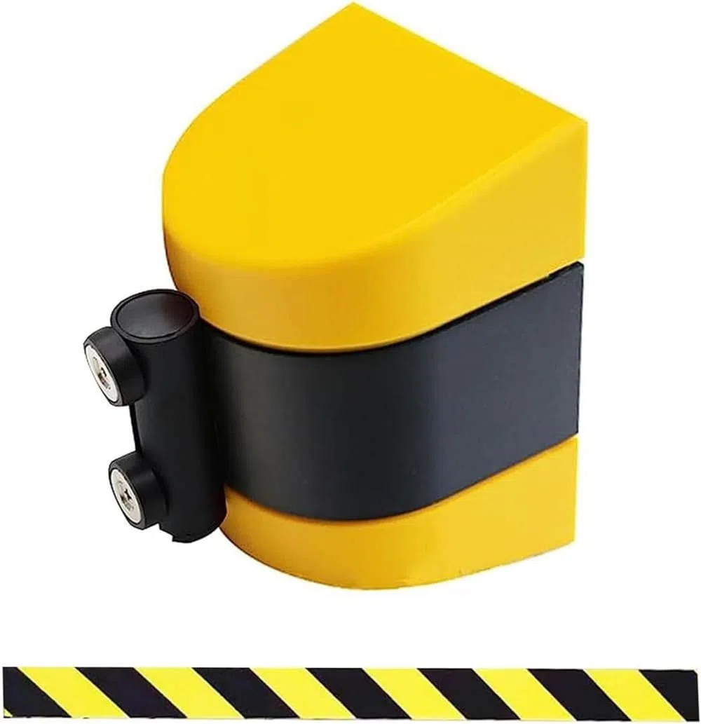 Soporte de pared retráctil con cinturón – 9.8 pies magnético para control de multitudes para eventos y entradas, fácil instalación de cola, cordón amarillo seguro