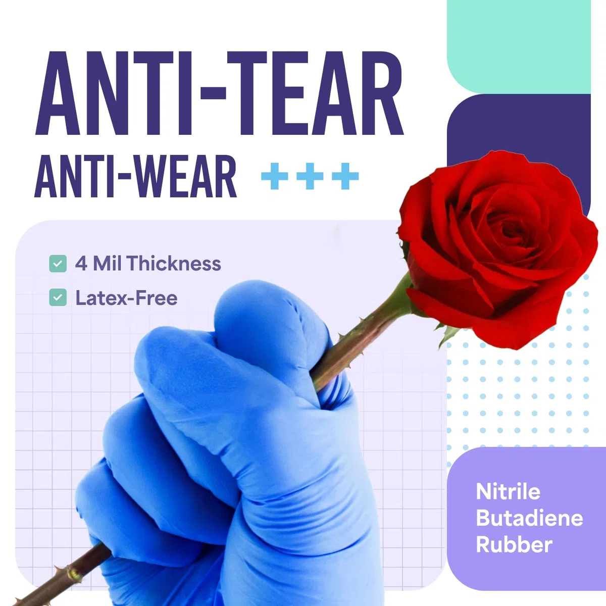 Medtecs 200 guantes de nitrilo sin látex con protección química y diseño transpirable de 4 mm de grosor, ambidiestros, sin polvo y más del 500% de estiramiento, todos los tamaños y colores disponibles