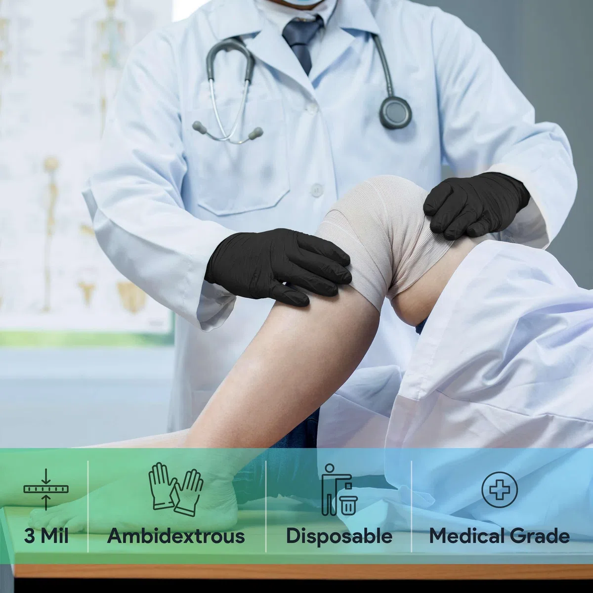 Medical Exam - Guantes de nitrilo negros medianos, 1000 unidades, guantes desechables sin polvo y látex de 3 mil, caja de 10 cajas de 100 guantes médicos