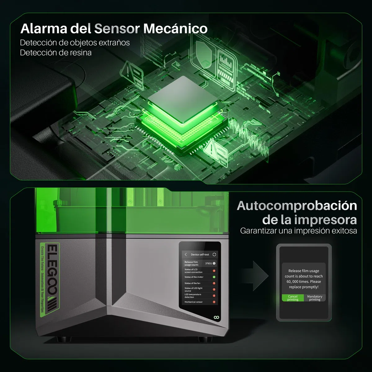 ELEGOO Saturn 4 12K Impresora 3D Resina MSLA - Pantalla LCD 10" 12K - Nivelación Automática con Sensor Mecánico Inteligente - Área Impresión 219x123x220mm - Ideal para Profesionales