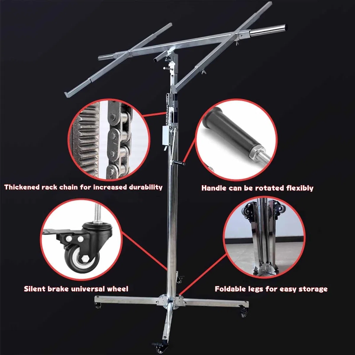 Elevador De Paneles Pladur 3 En 1 con Soporte para Martillo Ruedas Giratorias Herramienta De Construcción Bloqueable Soporte De Montaje Móvil(3.3M)