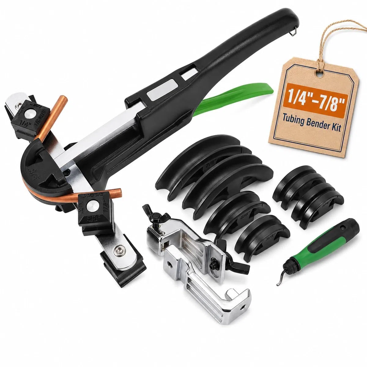Kit doblador de tubos con 7 troqueles, 1/4-7/8 pulgadas, curva inversa de