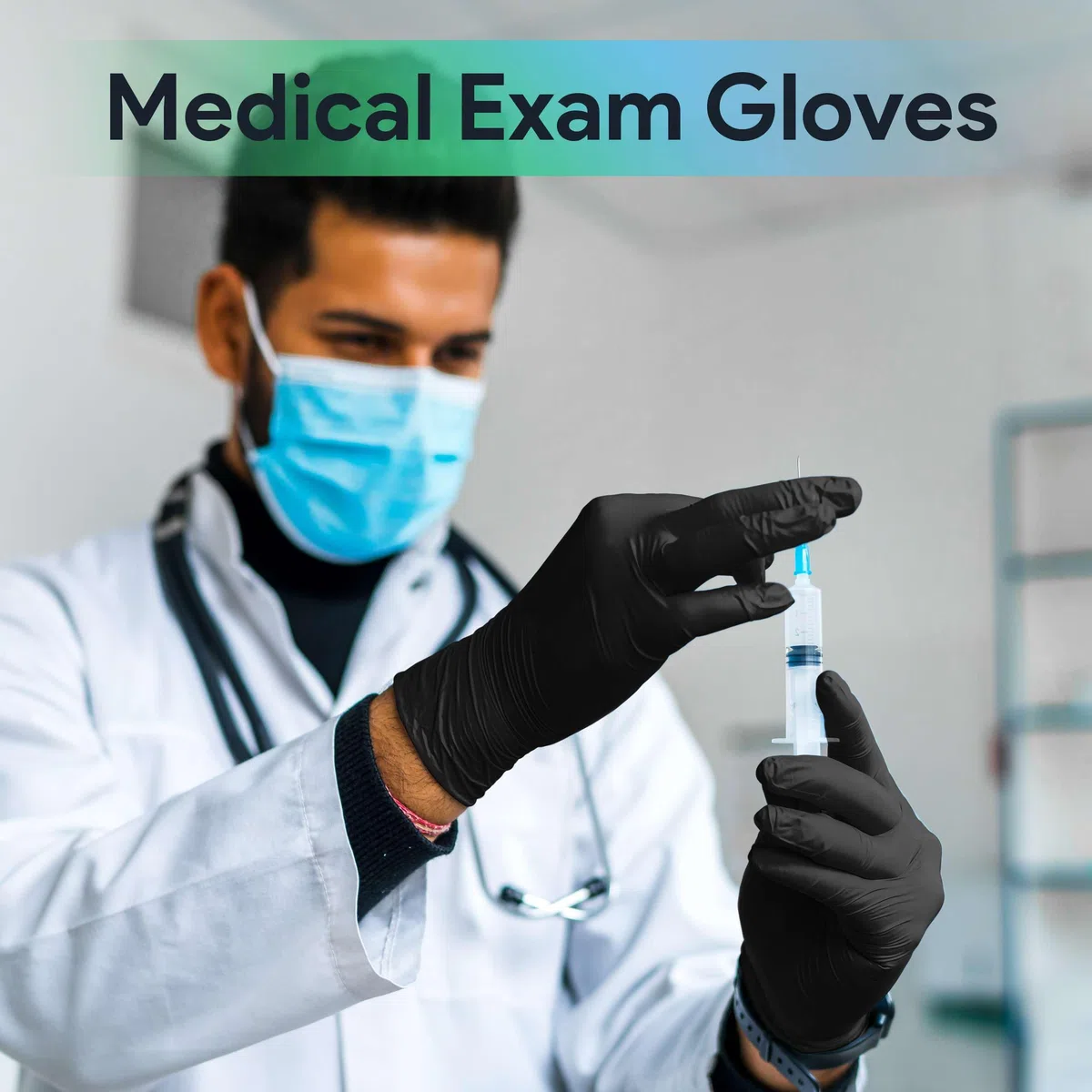 Medical Exam - Guantes de nitrilo negros medianos, 1000 unidades, guantes desechables sin polvo y látex de 3 mil, caja de 10 cajas de 100 guantes médicos