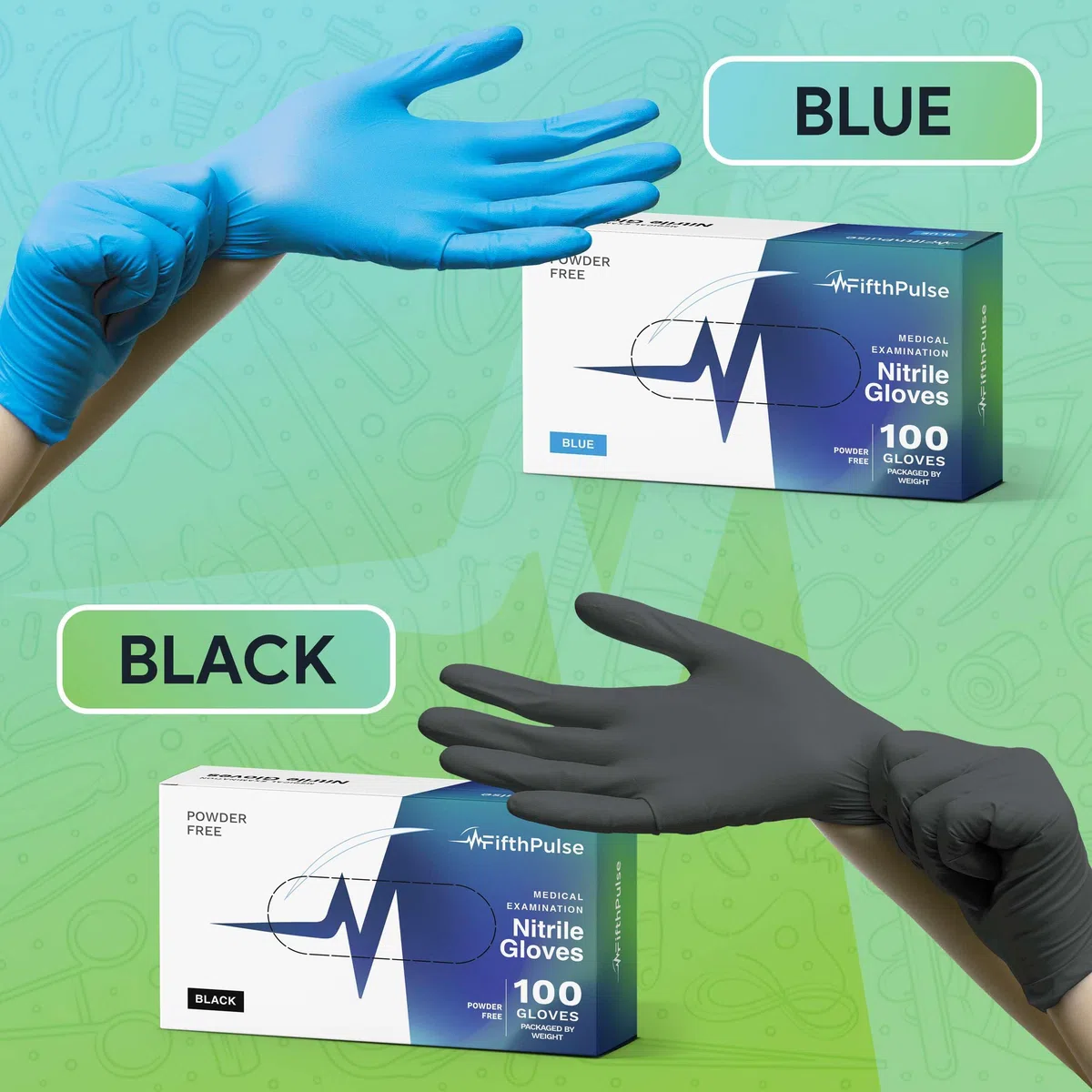 Medical Exam - Guantes de nitrilo negros medianos, 1000 unidades, guantes desechables sin polvo y látex de 3 mil, caja de 10 cajas de 100 guantes médicos