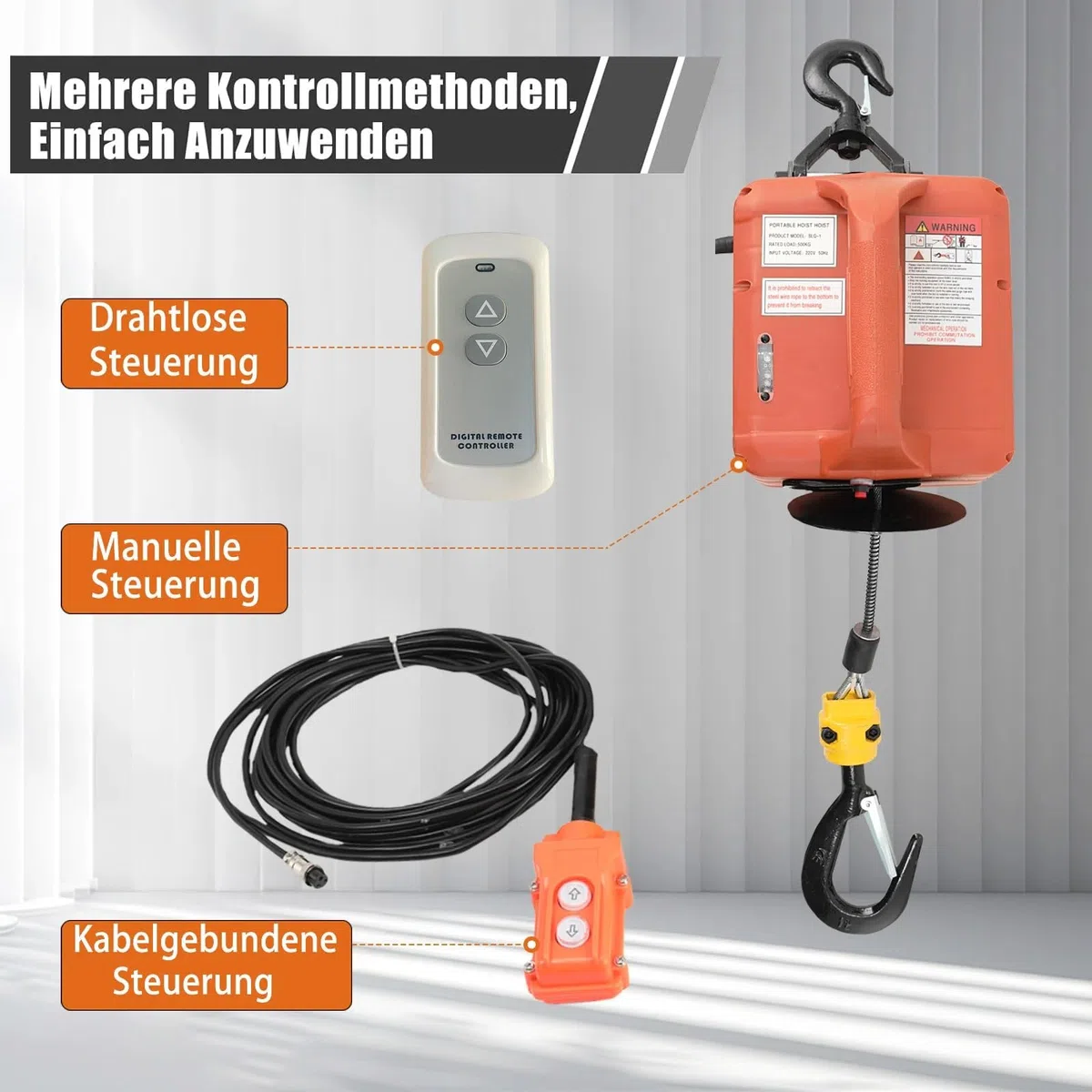 Cabrestante Eléctrico Polipasto eléctrico de 1500W, cabrestante eléctrico portátil, grúa, máquina de Control remoto inalámbrico, 500kg con Polipasto Eléctrico