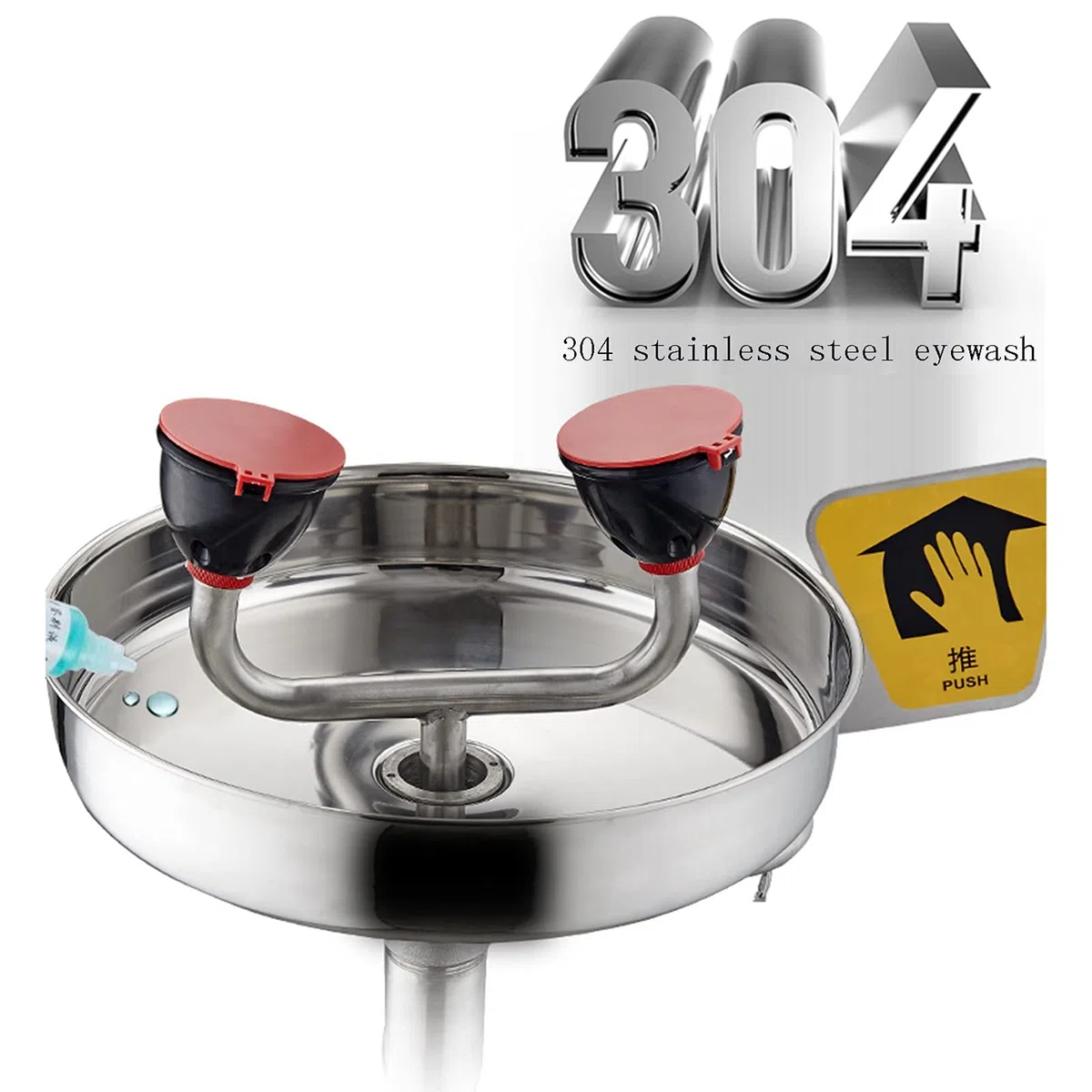 Conjunto Combinado de Ducha y estación lavaojos de Emergencia con caudal de Agua de 12 l/min, Ducha de Acero Inoxidable 304 para fábricas, Laboratorios, maquinaria y construcción.,