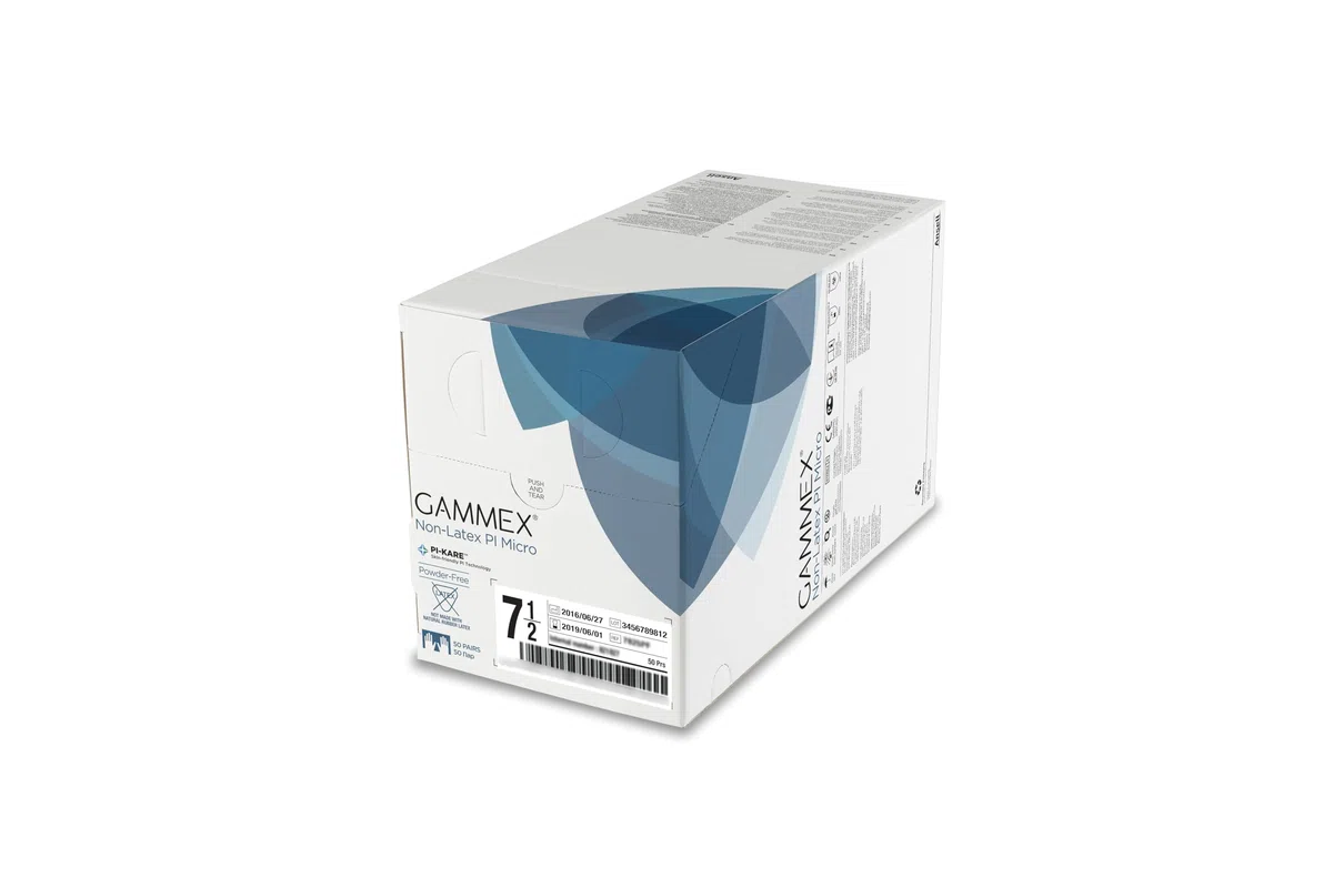 Guantes quirúrgicos estériles sin látex Ansell GAMMEX PI Micro, sin polvo, talla 8,0, blanco (50 pares)