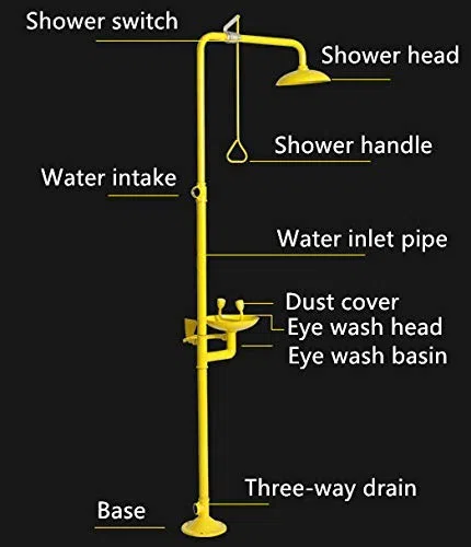 Estación lavaojos de Emergencia y Conjunto de Ducha con caudal de Agua de 12 l/min, Lavabo de Acero Inoxidable y ABS para Uso Industrial.