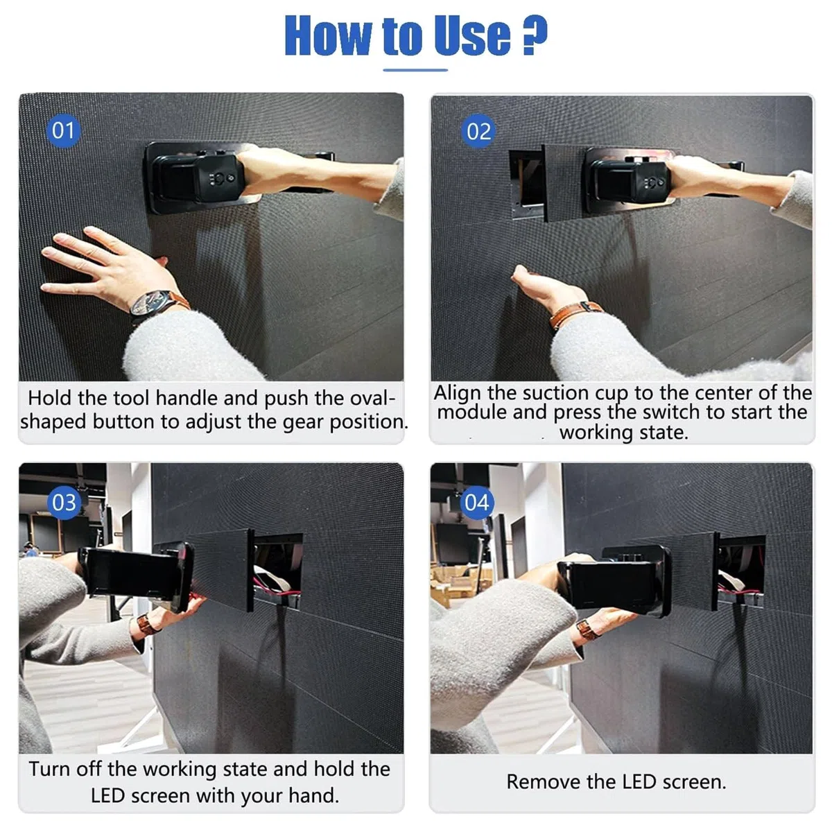 Ventosa eléctrica al vacío para pantallas LED, capacidad de elevación de 66 libras, batería extraíble de 2000 mAh, 3 tamaños de almohadilla, herramienta de mantenimiento frontal para COB