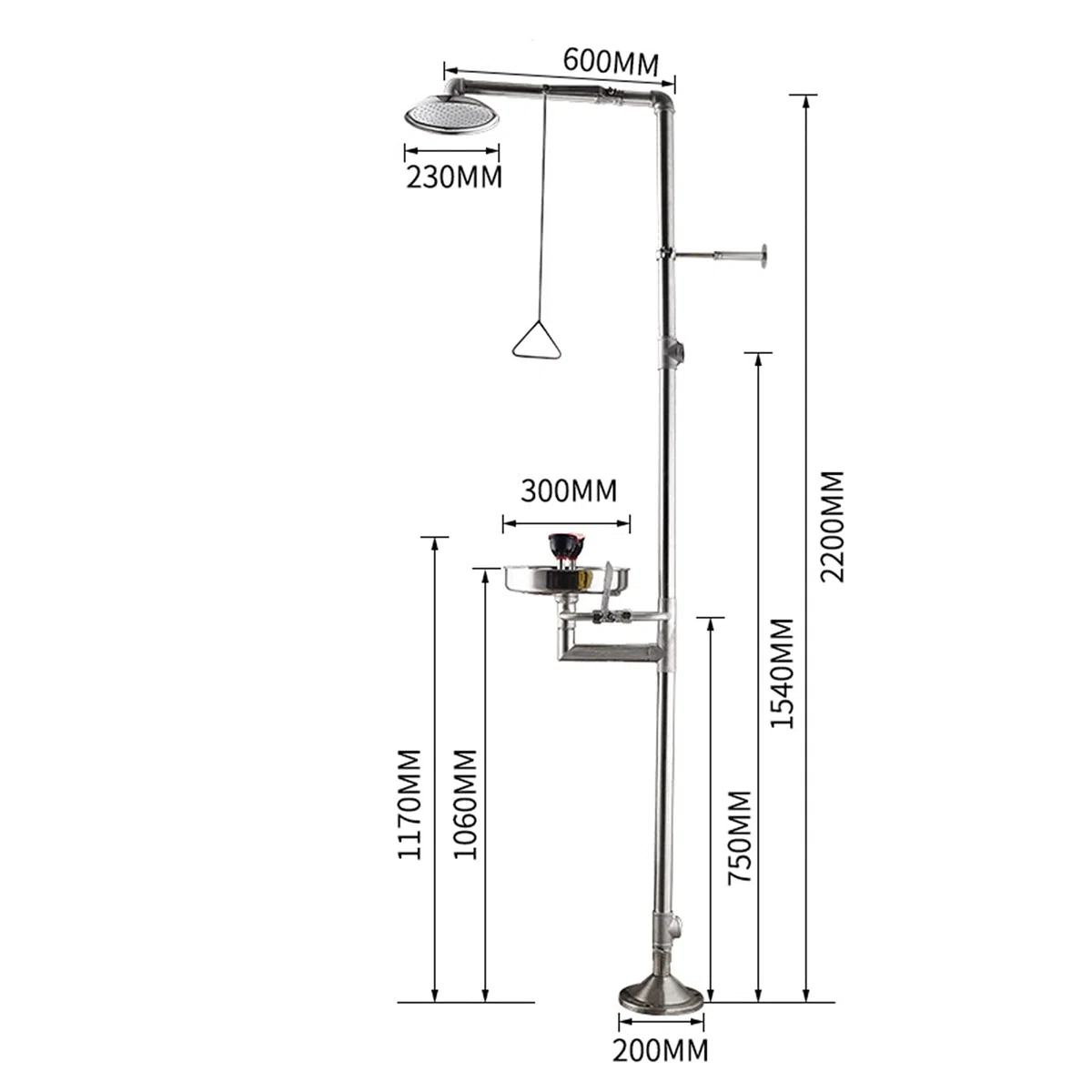 Conjunto Combinado de Ducha y estación lavaojos de Emergencia con caudal de Agua de 12 l/min, Ducha de Acero Inoxidable 304 para fábricas, Laboratorios, maquinaria y construcción.,