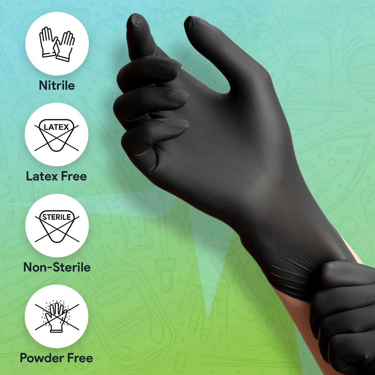 Medical Exam - Guantes de nitrilo negros medianos, 1000 unidades, guantes desechables sin polvo y látex de 3 mil, caja de 10 cajas de 100 guantes médicos