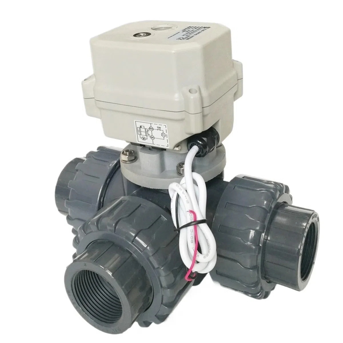 Válvula De Agua Eléctrica De Plástico De 3 Vías Con Actuador De 230 V, Válvula De Bola Motorizada Eléctrica Con Certificación IP67 For La Industria Química.(NPT THREAD_CR301)